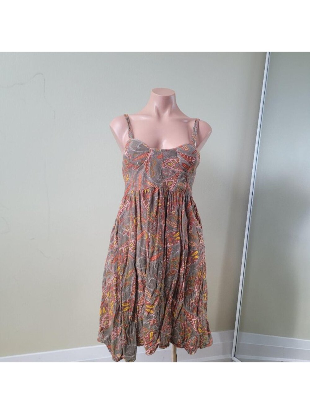 In Extenso Babydoll Tropical Green Padded Summer Resort Dress (S Est.)